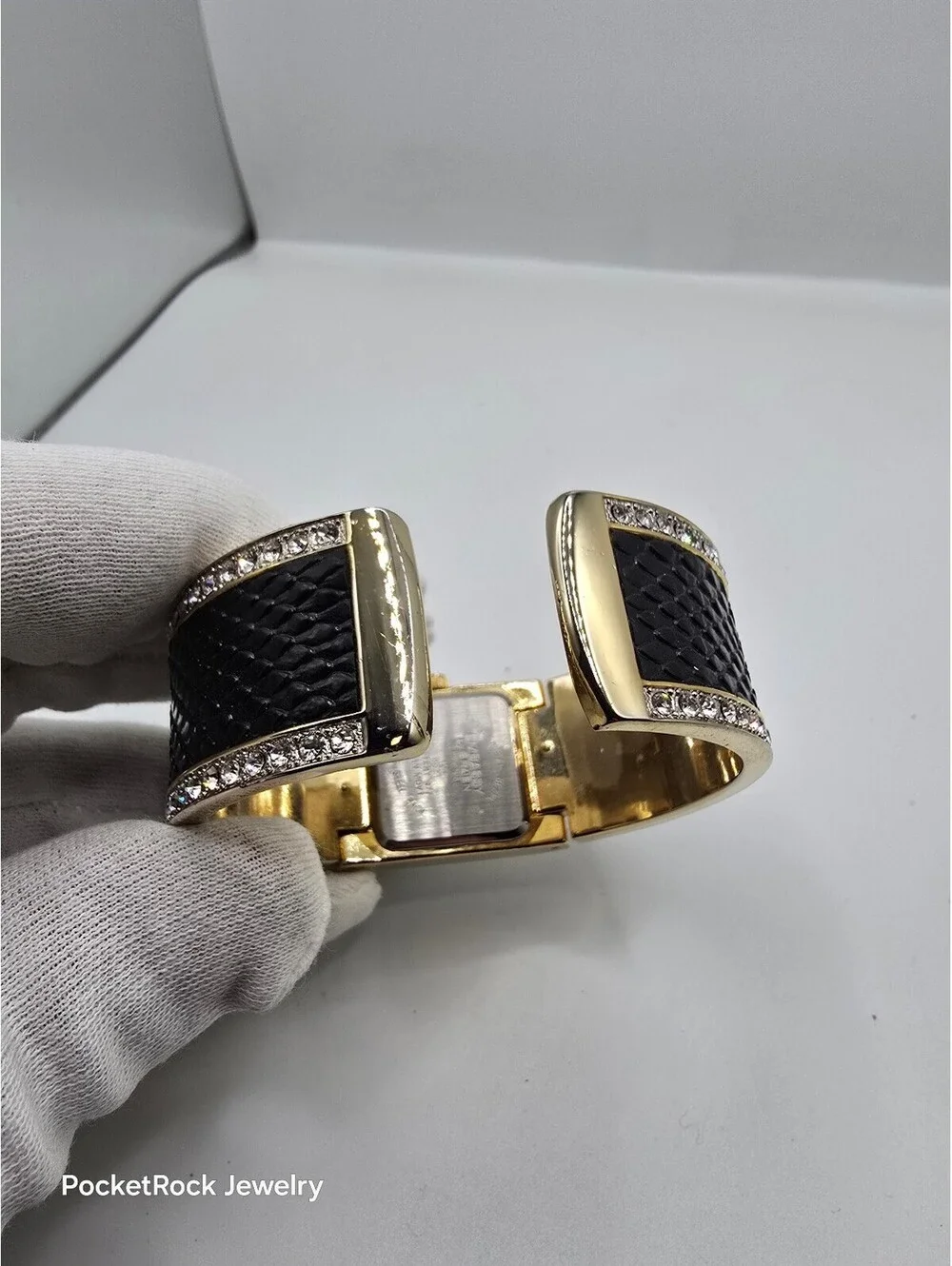 Embassy by Gruen Women’s Quartz Rectangle Analog White Dial Gold Black Bangle